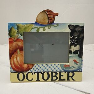 Vtg Exposures Hand Painted "October" Months of the Year 4X6 Picture Frame